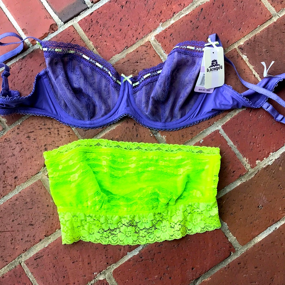 B. Tempted 32 D bra with neon lace & small bra